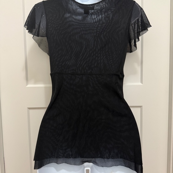 Express Embellished Flutter Mesh Top Black M - Picture 5 of 7